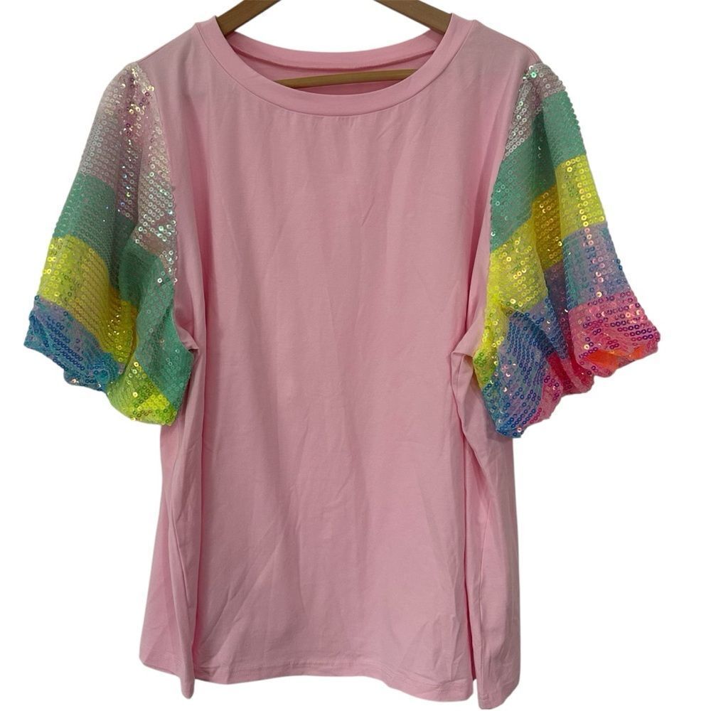 Sequined Pink Bubble Sleeve Elegant Tshirt Taylor Swift Swiftie Unicorn size XXL